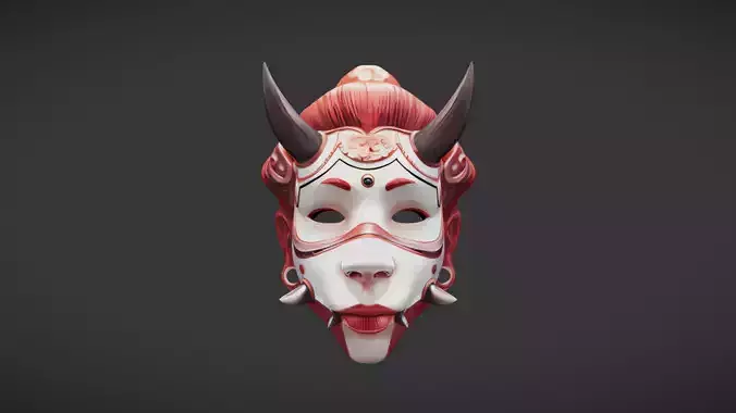 Oni-Inspired Demon Mask with Feminine Aesthetics