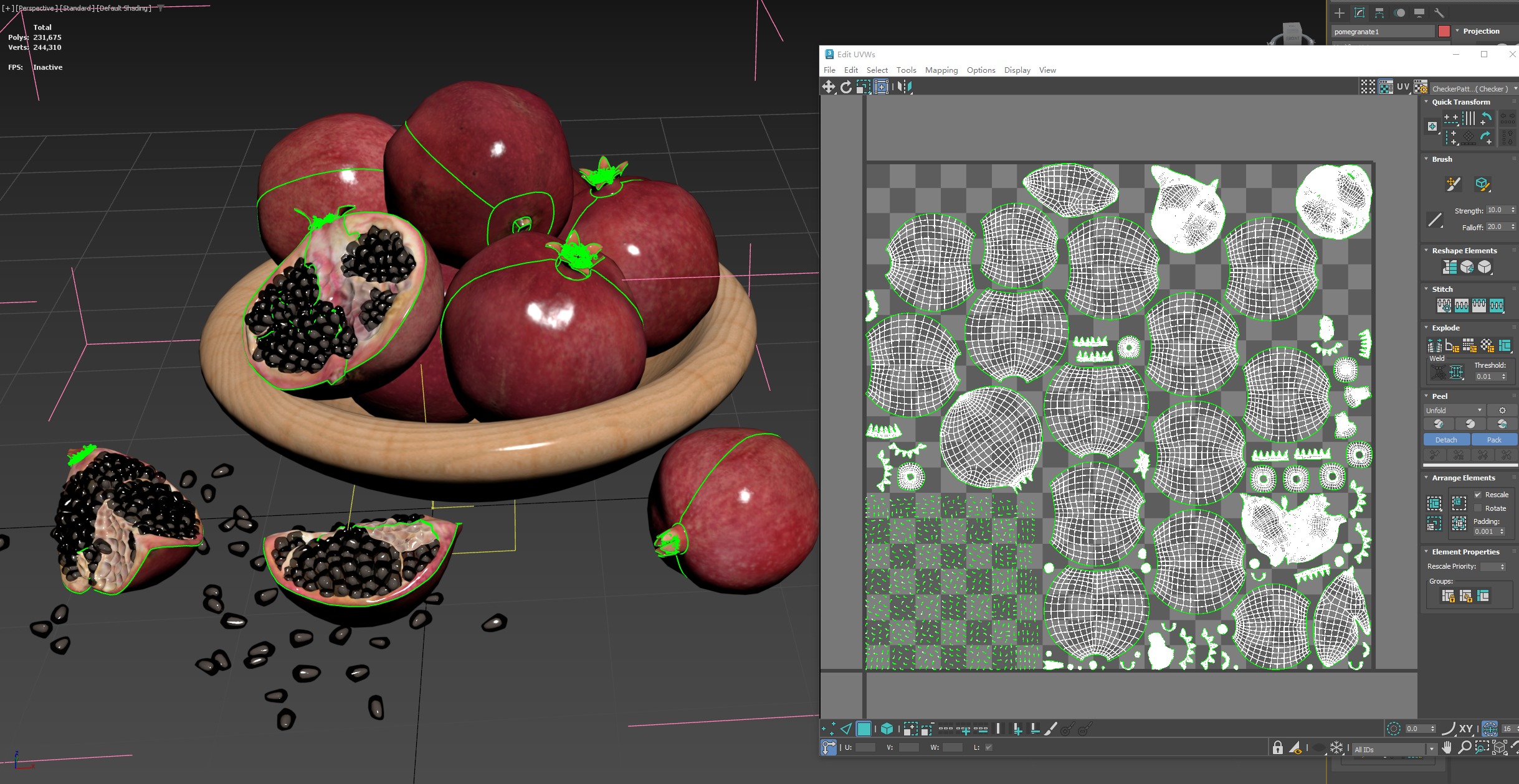 Pomegranate Low-poly 3D model_7