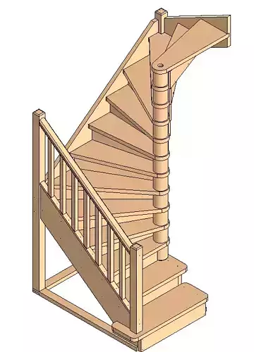 Spiral wooden staircase 01 3D model