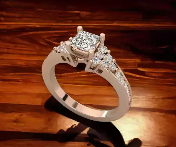 Solitaire with Princess Cut  Diamonds Engagement Ring