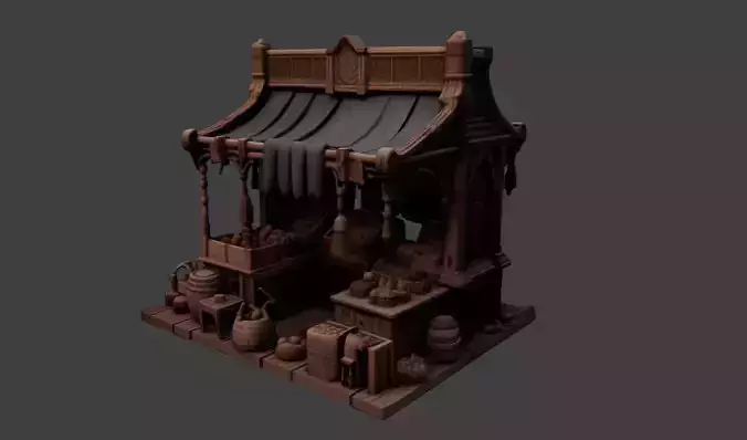 Medieval Market Stall - Game-Ready 3D Asset Low-poly 3D model
