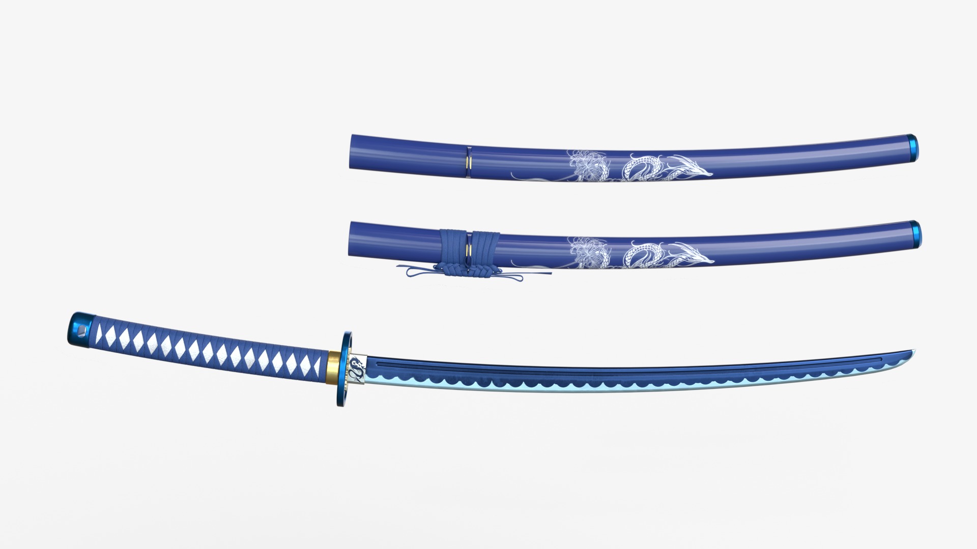 Editing Blue Katana a Saya  a Sageo  and Stand 3D model_4