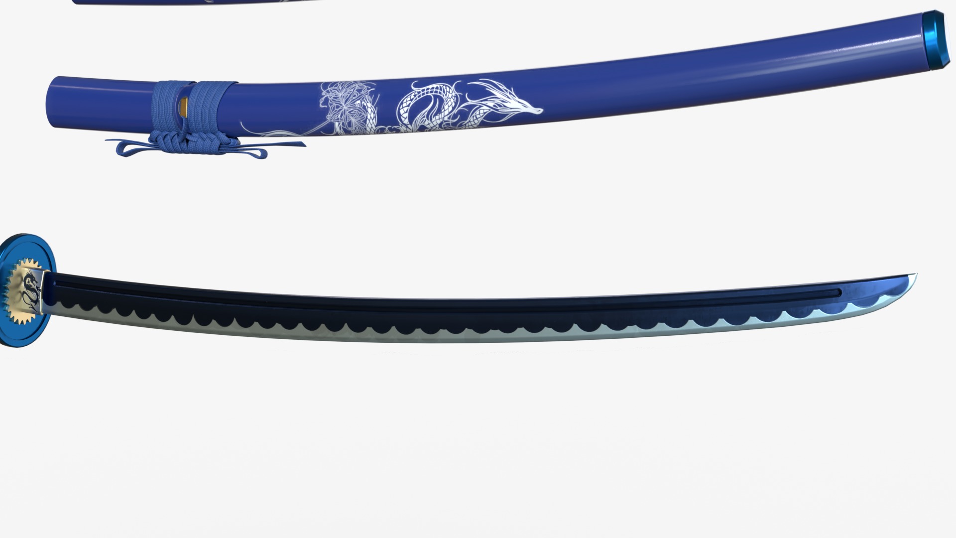 Editing Blue Katana a Saya  a Sageo  and Stand 3D model_9