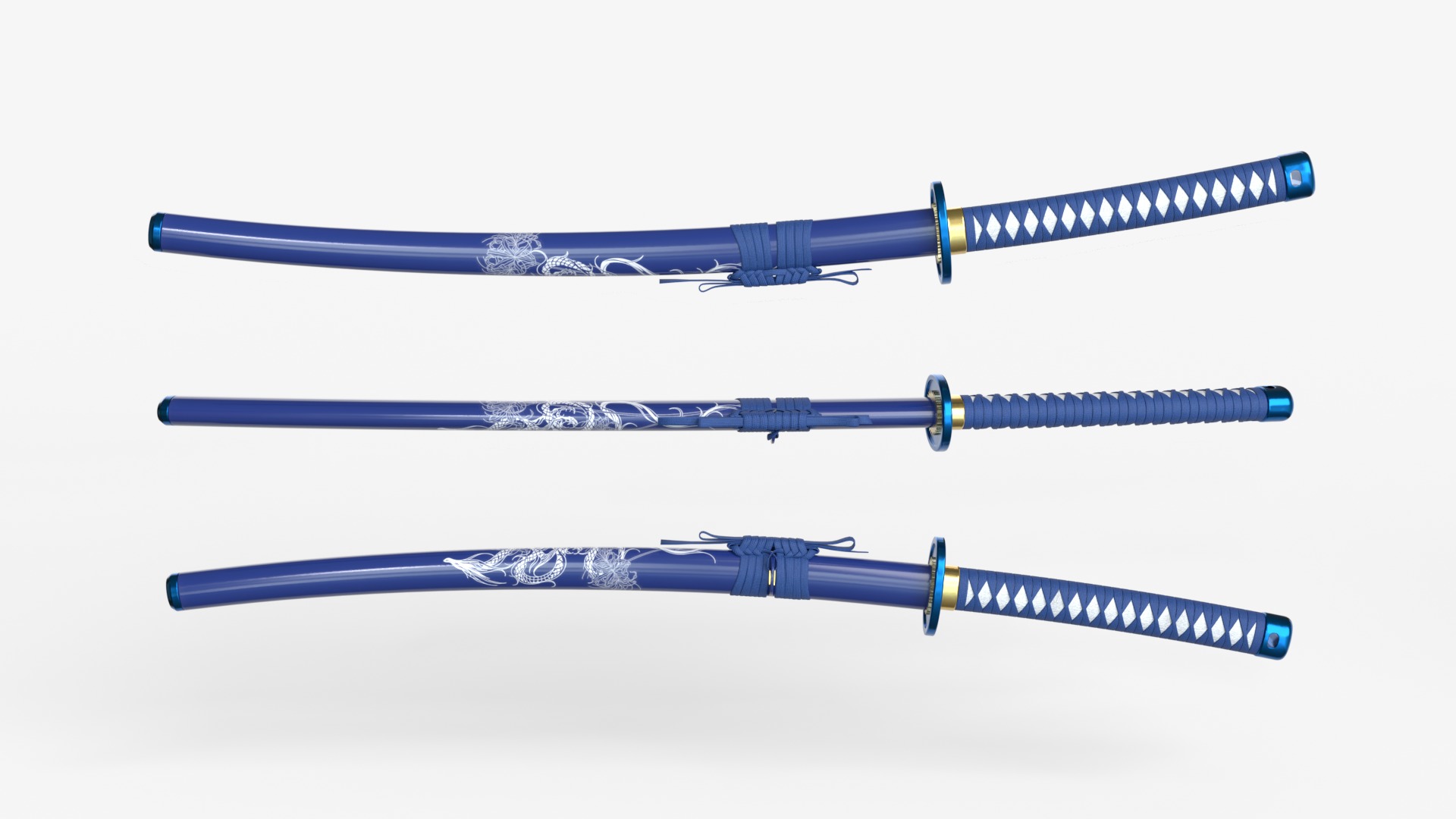 Editing Blue Katana a Saya  a Sageo  and Stand 3D model_2