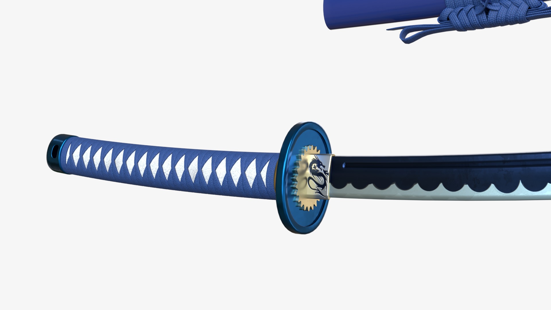 Editing Blue Katana a Saya  a Sageo  and Stand 3D model_12