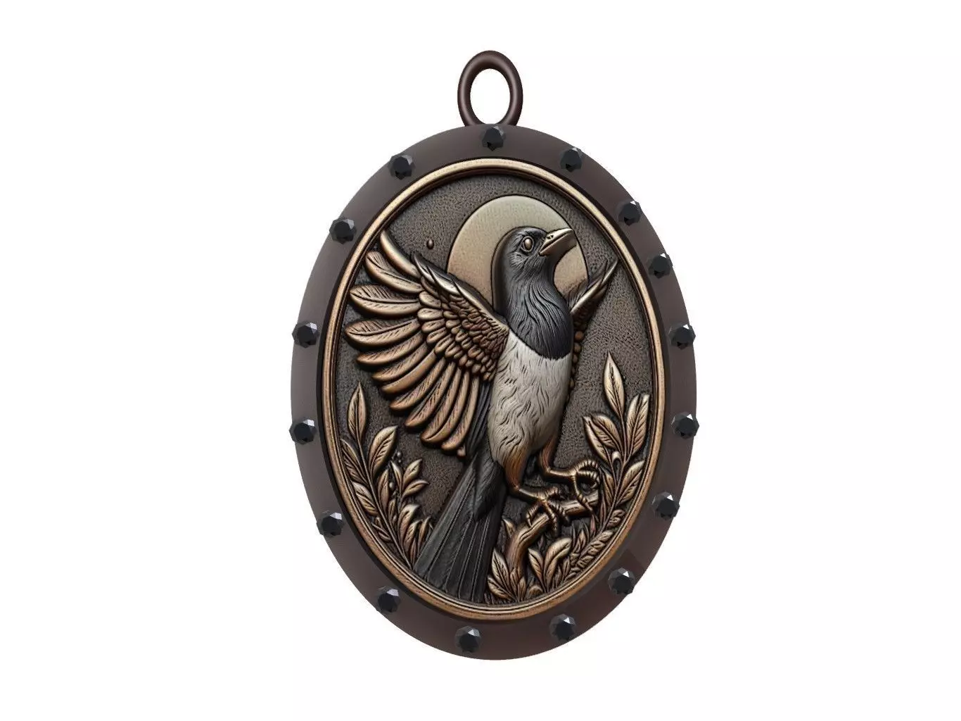 Magpie Animal Pendant 3D print model_0