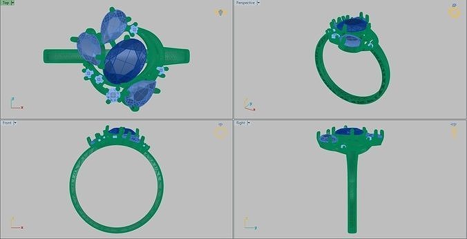 Gold ring with elegant stones ready 3D print model