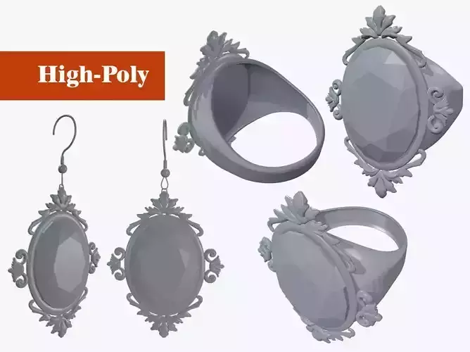 Earring and ring with diamond