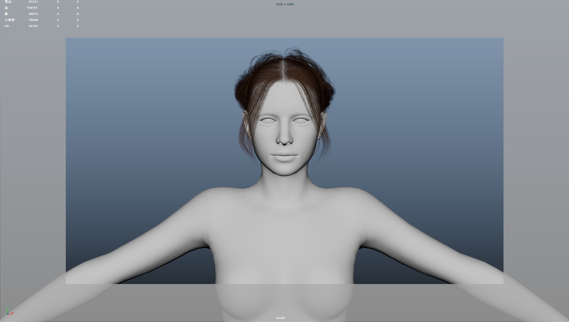 Realistic Female Hair Low-poly 3D model_4