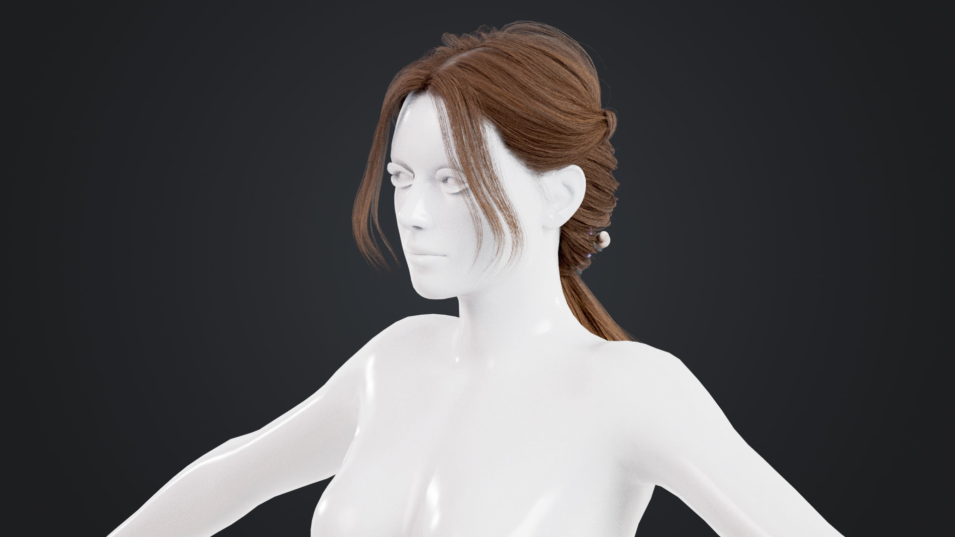 Realistic Female Hair Low-poly 3D model_2