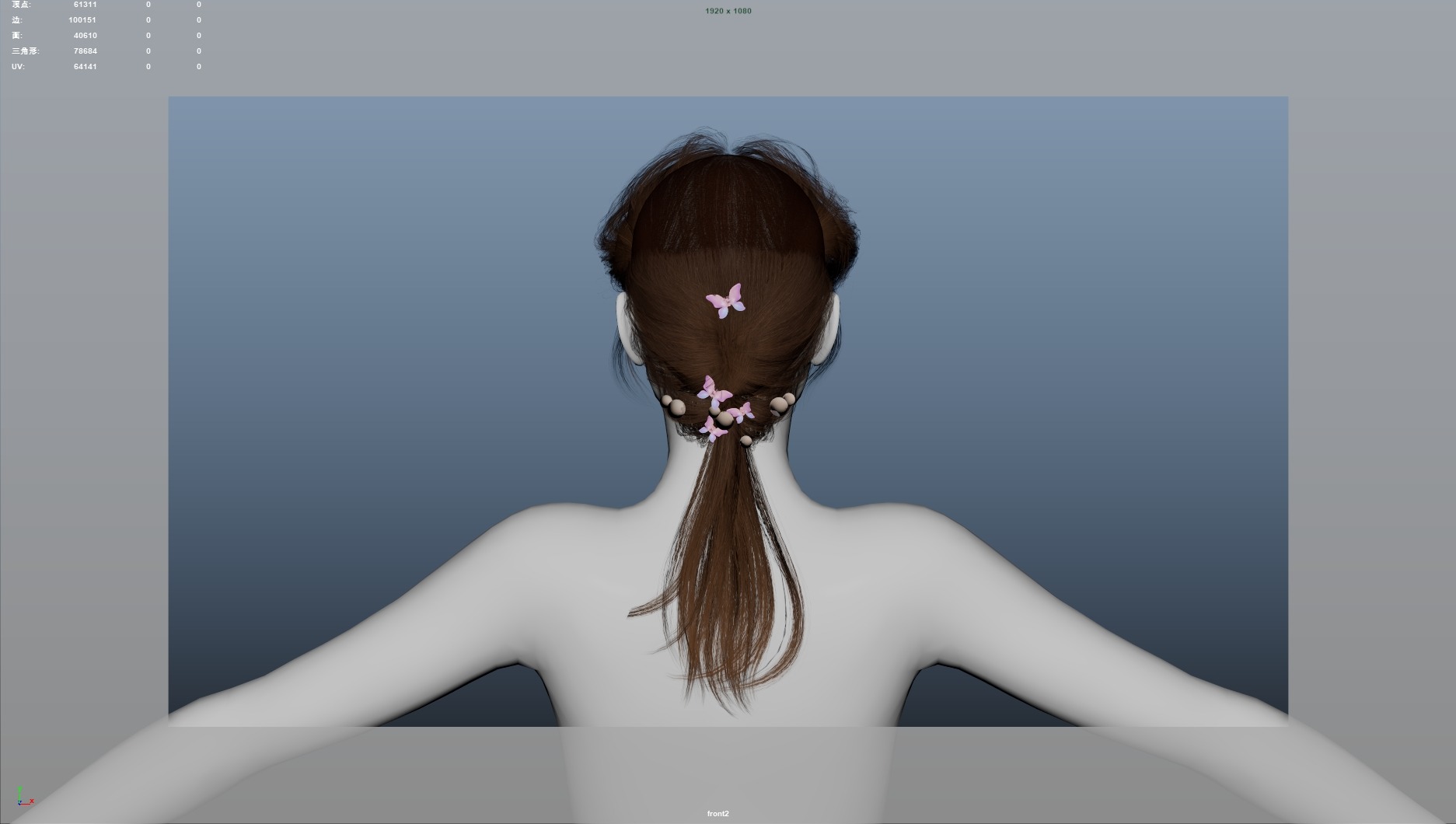 Realistic Female Hair Low-poly 3D model_7