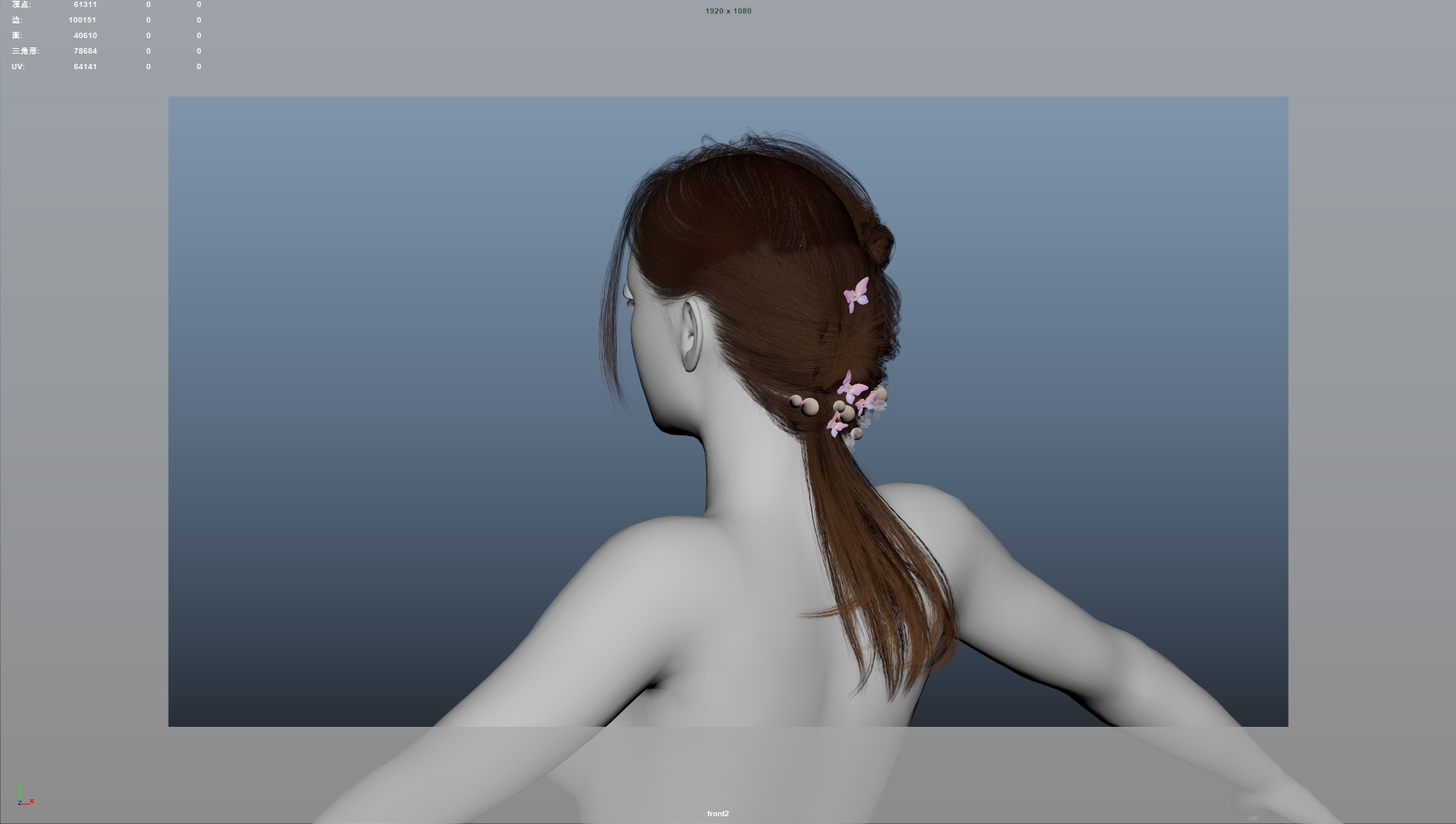 Realistic Female Hair Low-poly 3D model_6