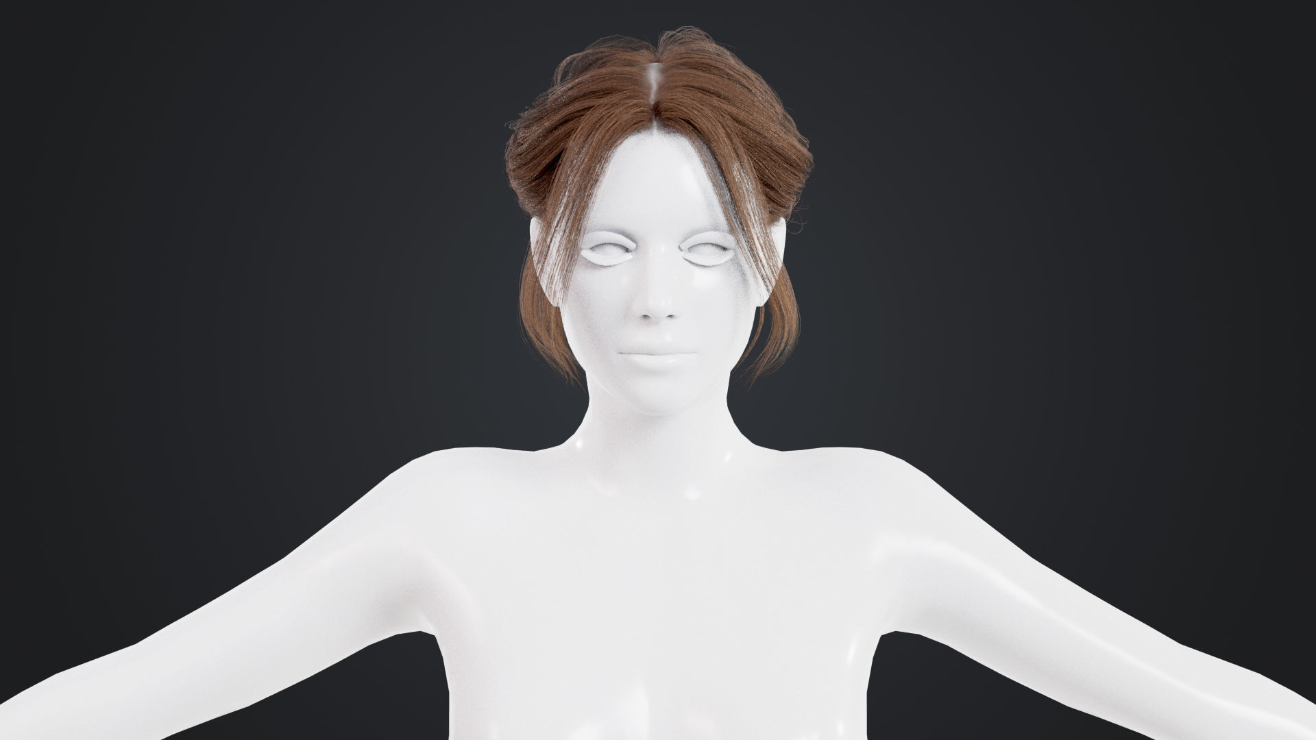 Realistic Female Hair Low-poly 3D model_1