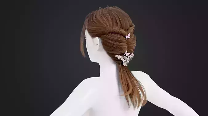 Realistic Female Hair Low-poly 3D model