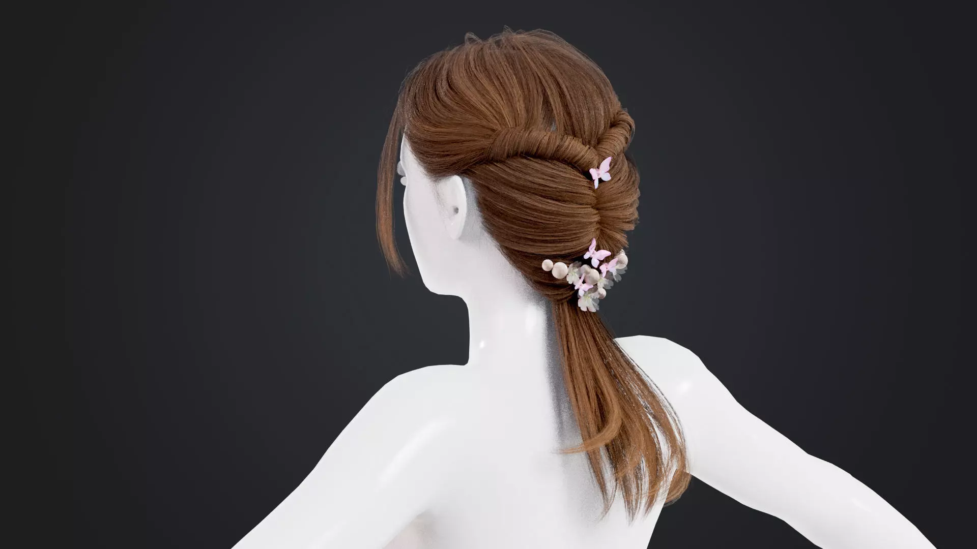 Realistic Female Hair Low-poly 3D model_0