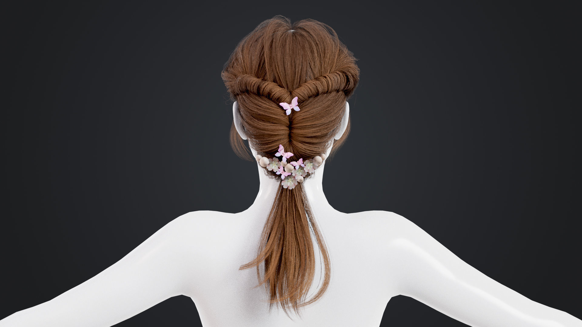 Realistic Female Hair Low-poly 3D model_3