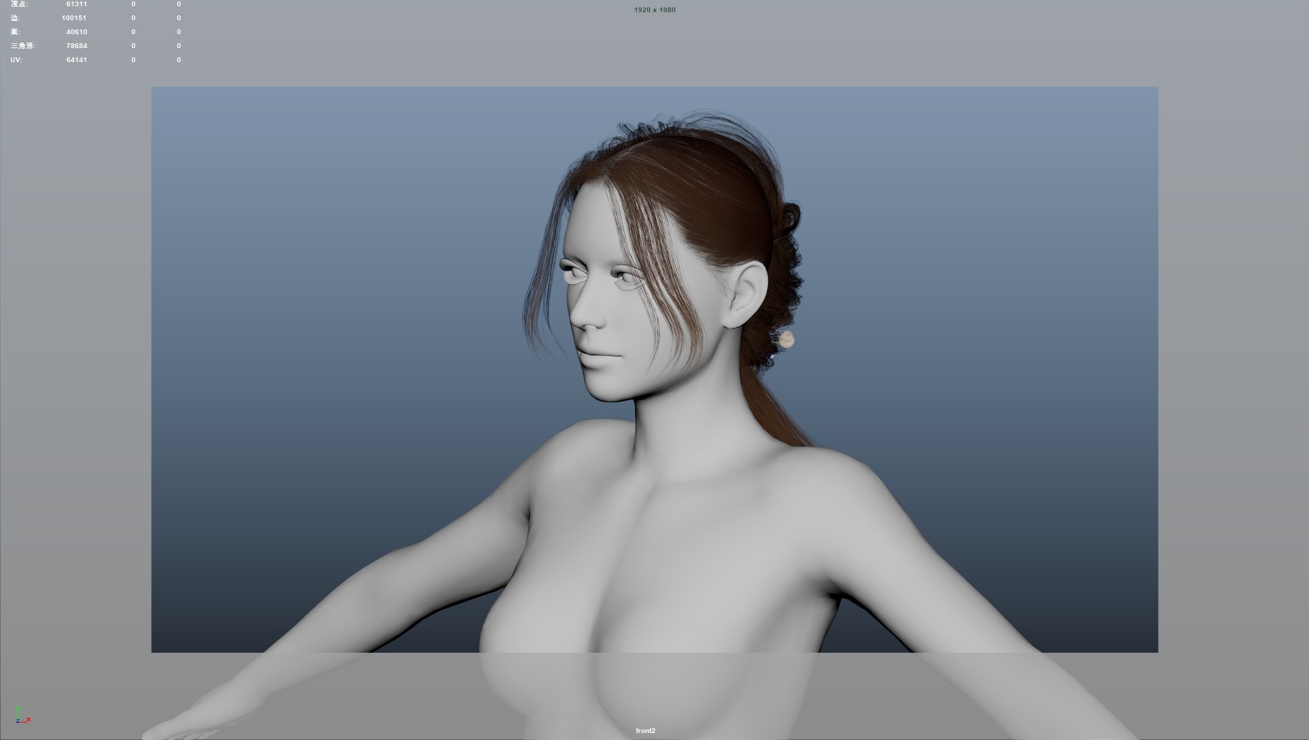 Realistic Female Hair Low-poly 3D model_5