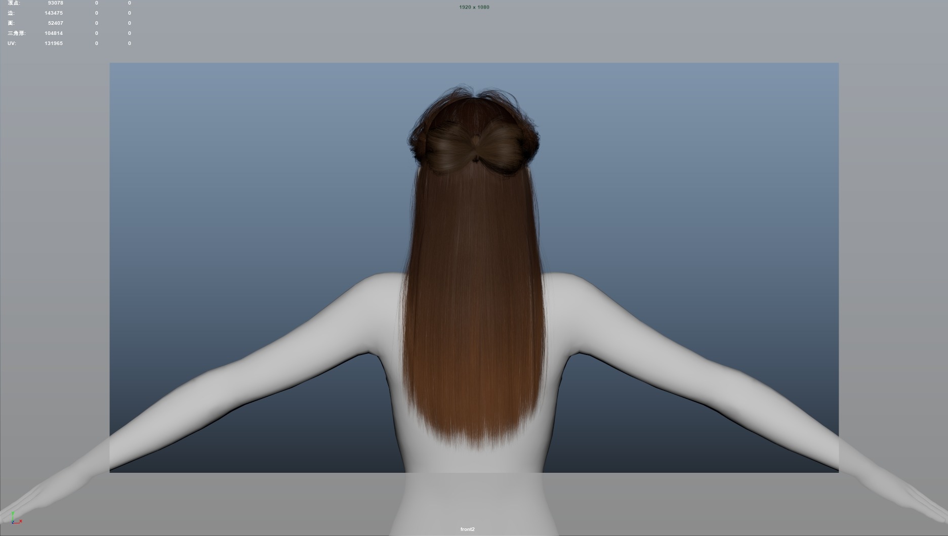 Realistic Female Hair Low-poly 3D model_9