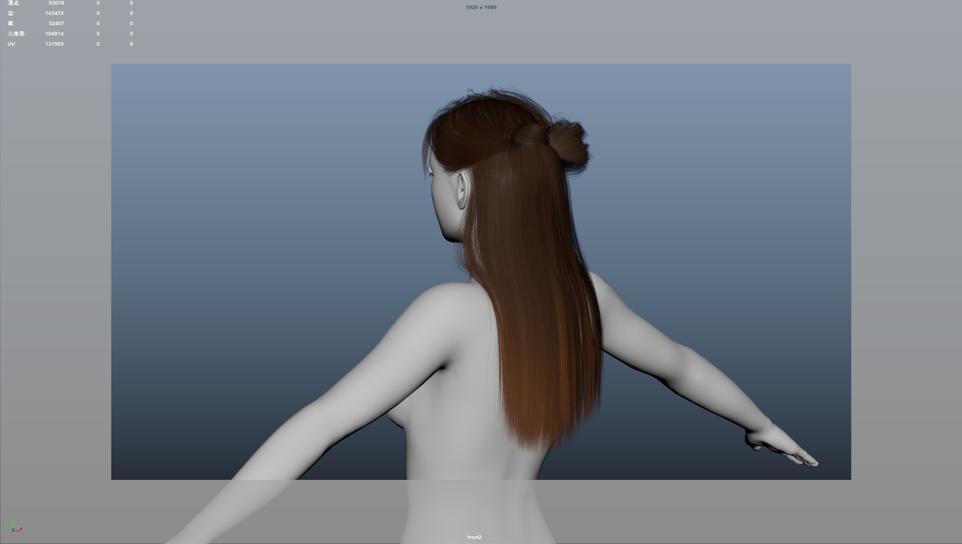Realistic Female Hair Low-poly 3D model_6
