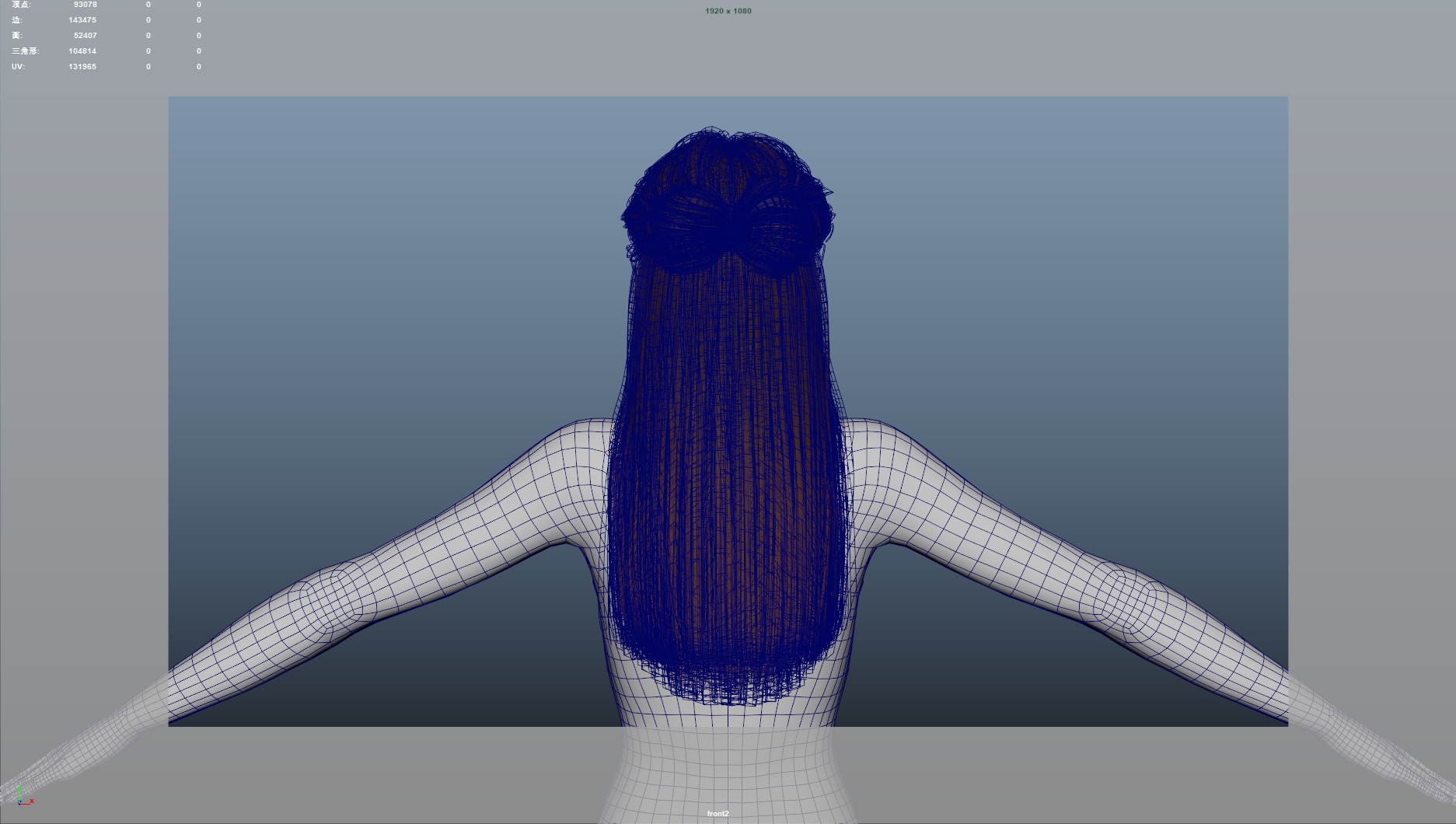 Realistic Female Hair Low-poly 3D model_10