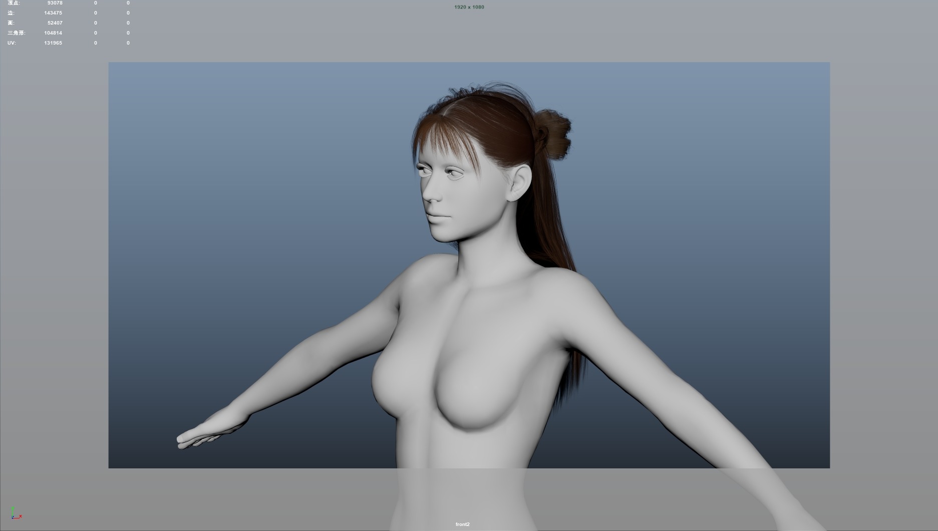 Realistic Female Hair Low-poly 3D model_7