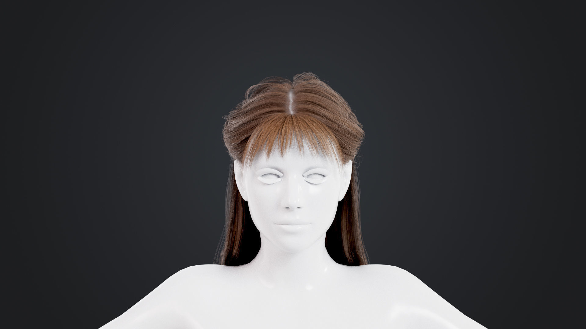 Realistic Female Hair Low-poly 3D model_1