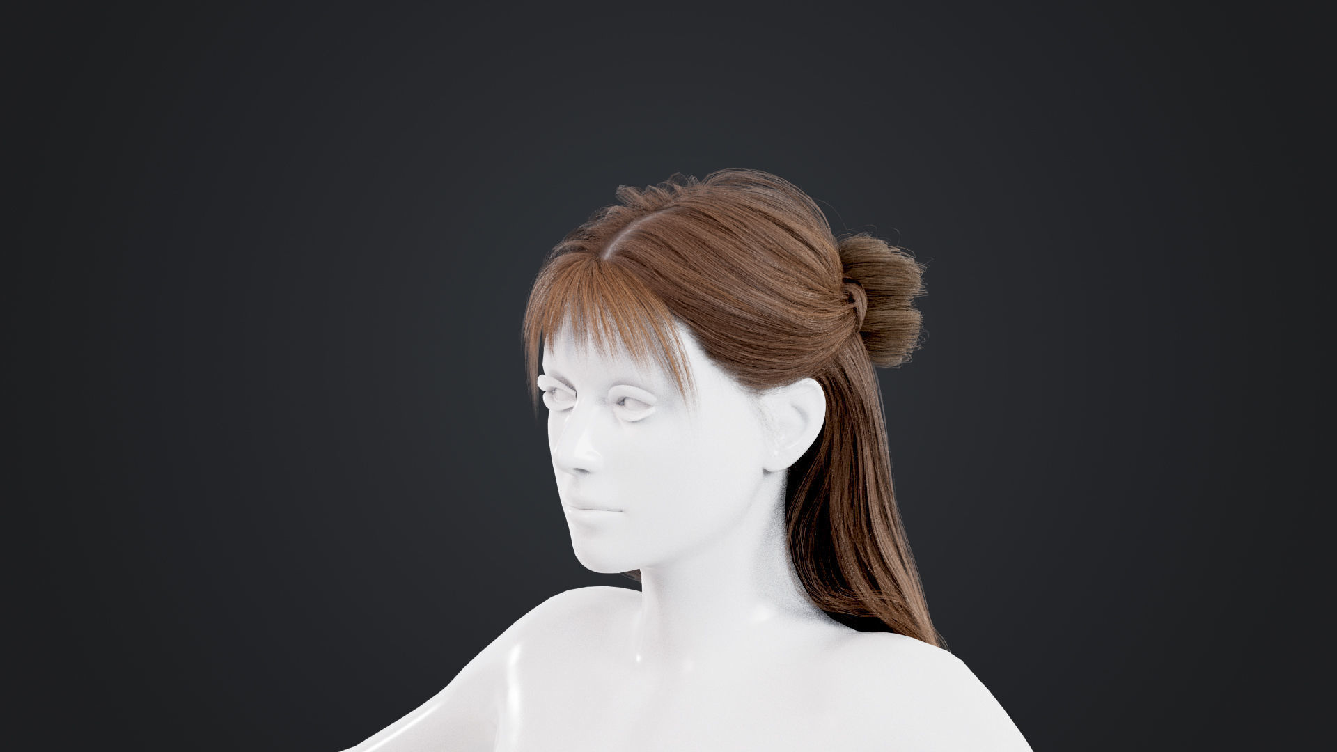 Realistic Female Hair Low-poly 3D model_2