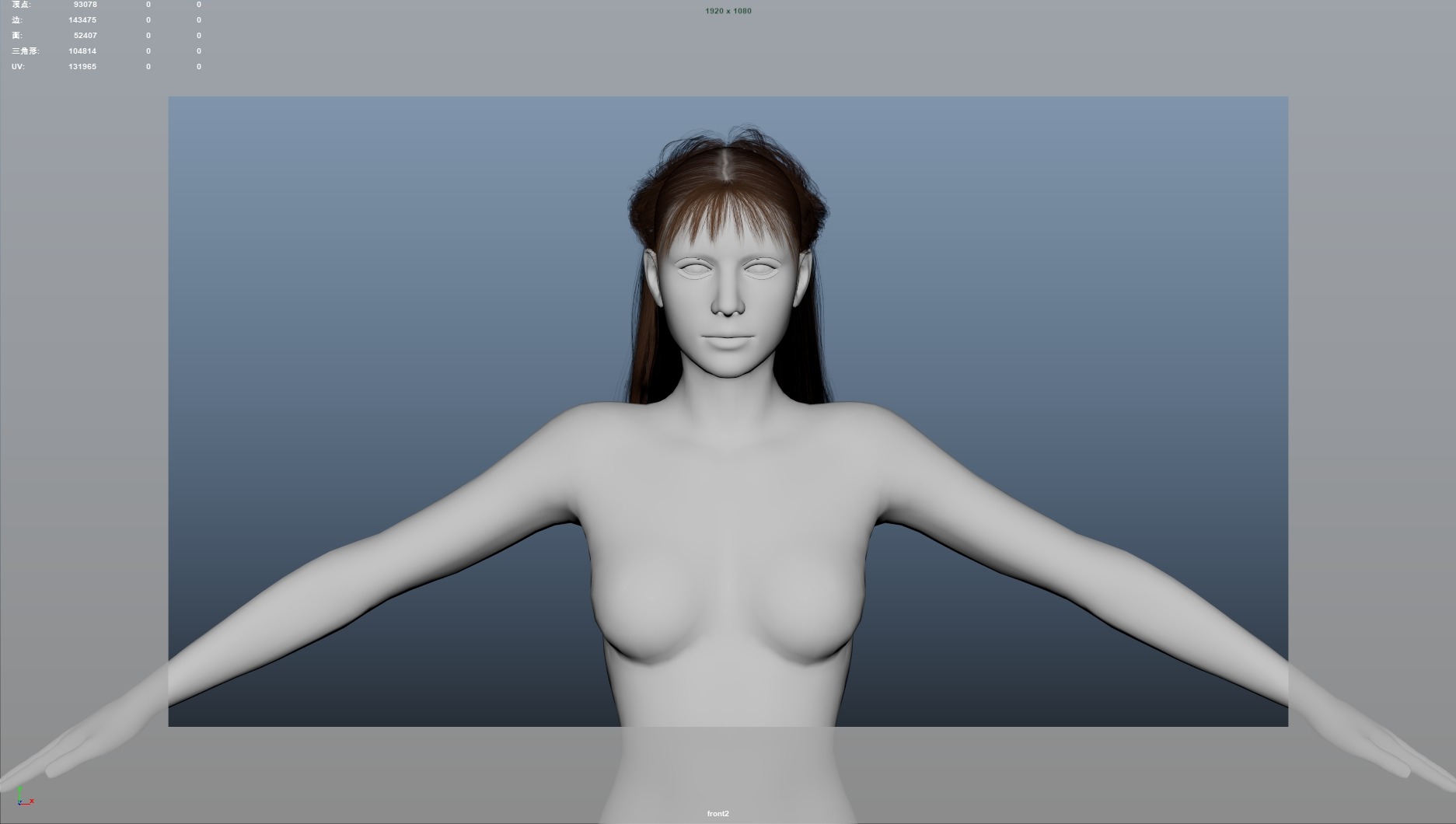 Realistic Female Hair Low-poly 3D model_4