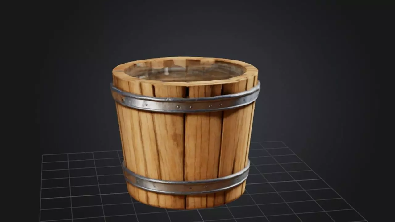 Wooden Bucket with Water 3D model_0