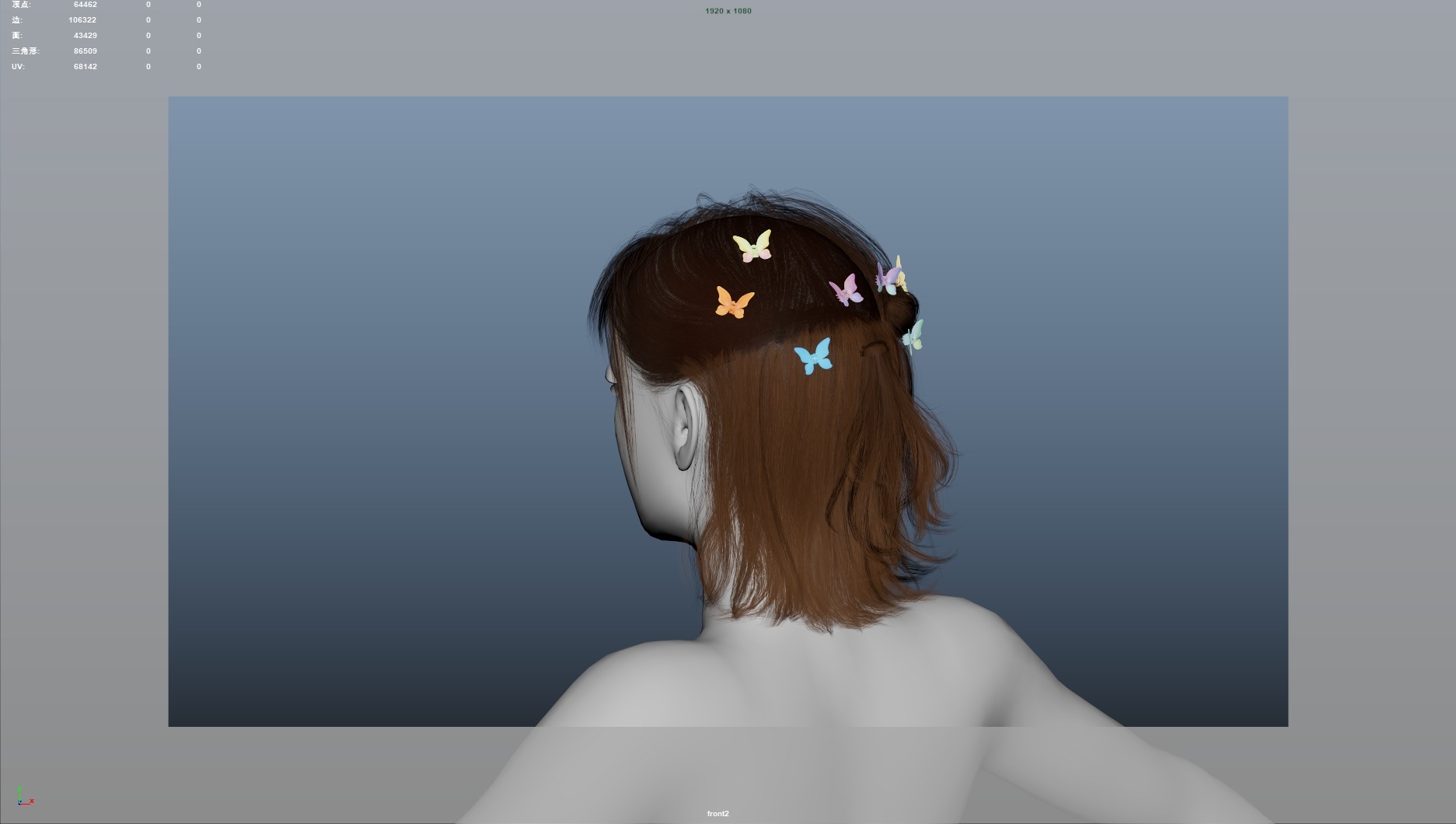 Realistic Female Hair Low-poly 3D model_6