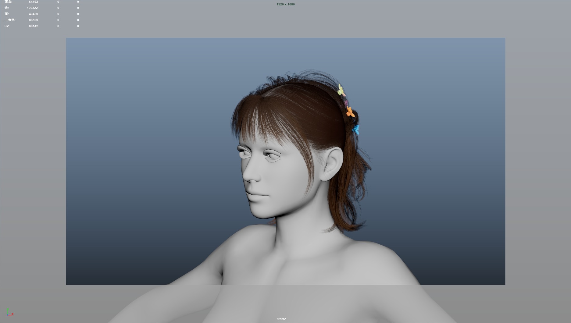 Realistic Female Hair Low-poly 3D model_5