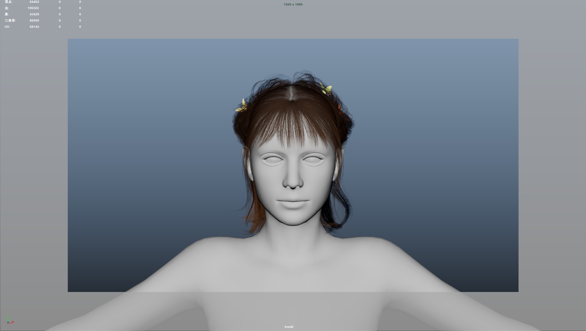 Realistic Female Hair Low-poly 3D model_4