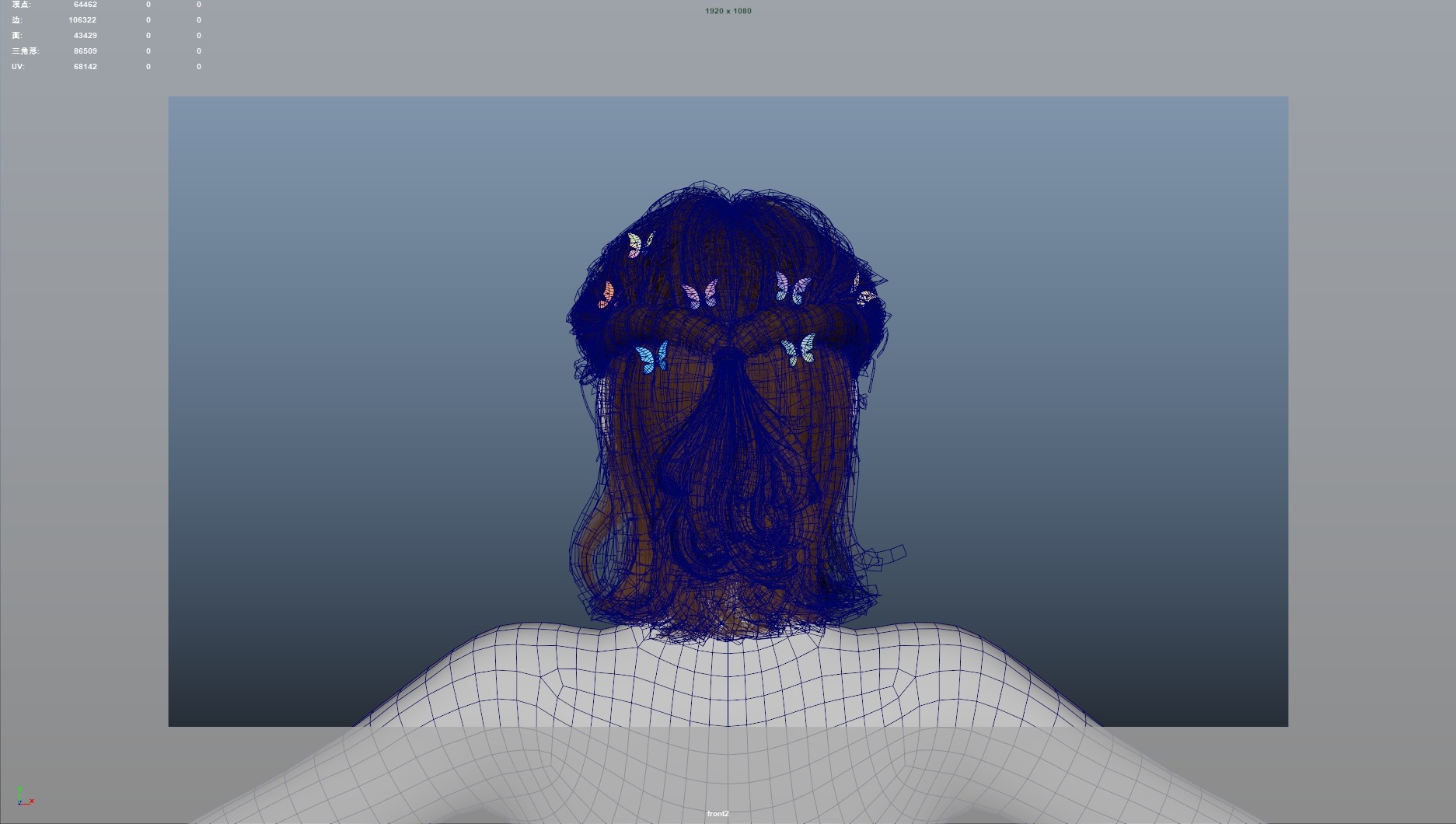 Realistic Female Hair Low-poly 3D model_11