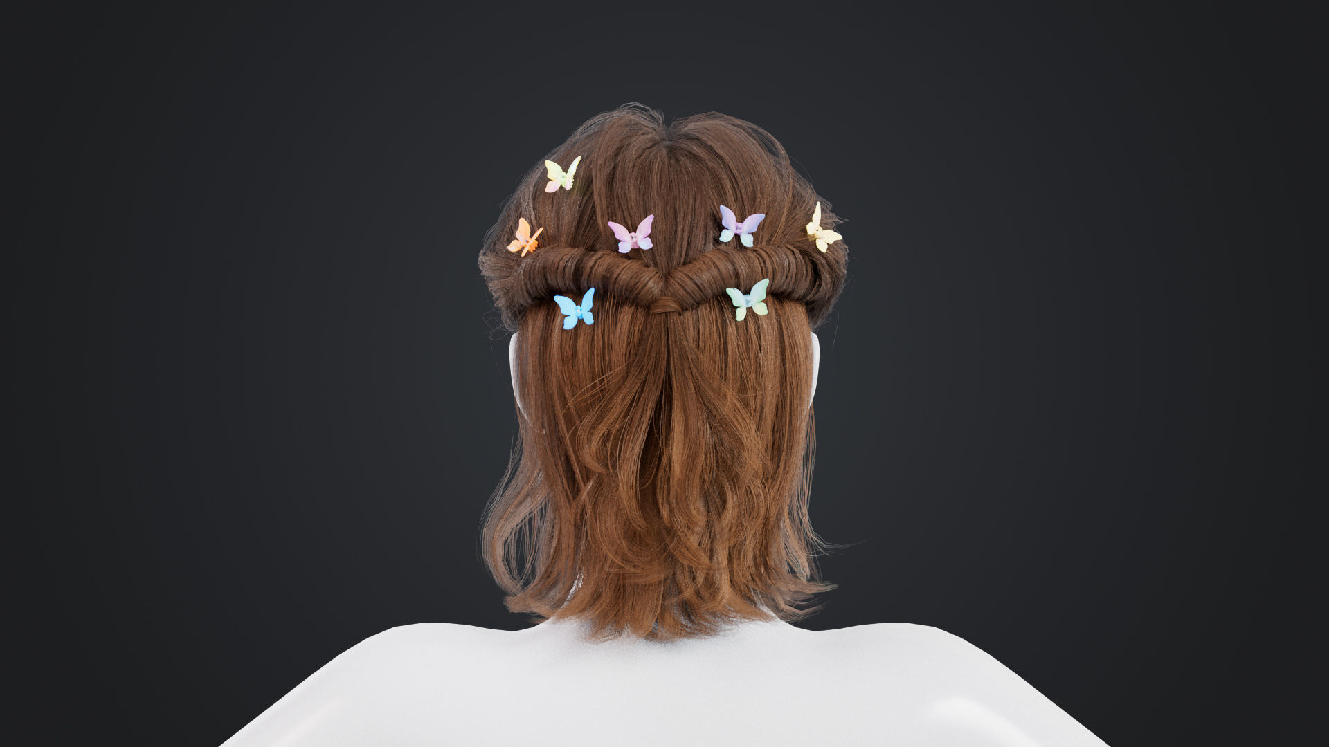 Realistic Female Hair Low-poly 3D model_3