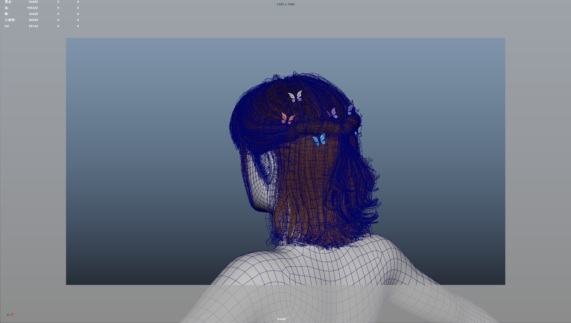 Realistic Female Hair Low-poly 3D model_10