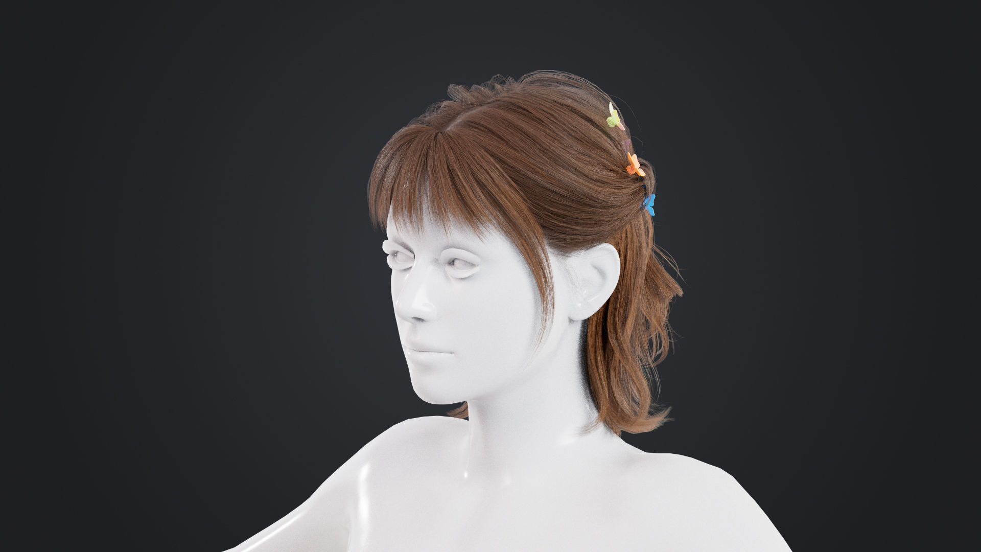 Realistic Female Hair Low-poly 3D model_2
