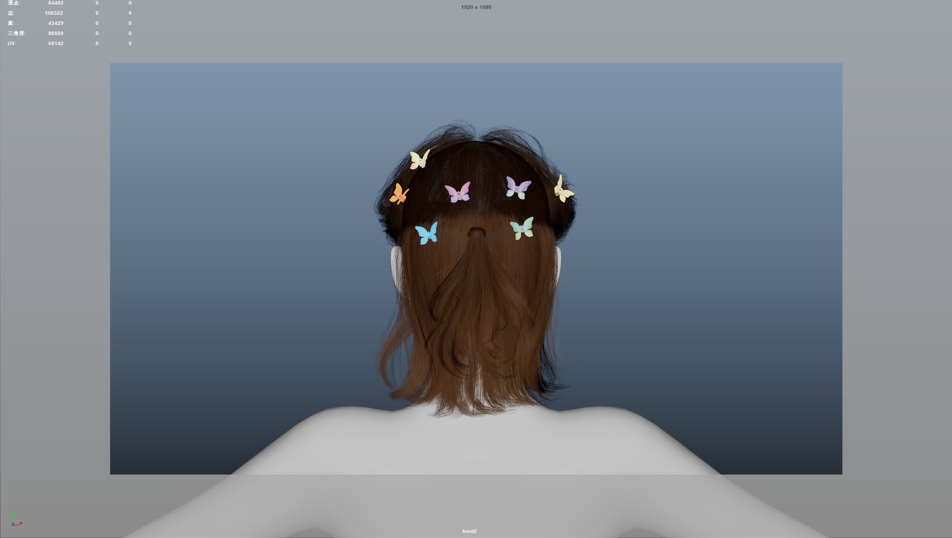 Realistic Female Hair Low-poly 3D model_7