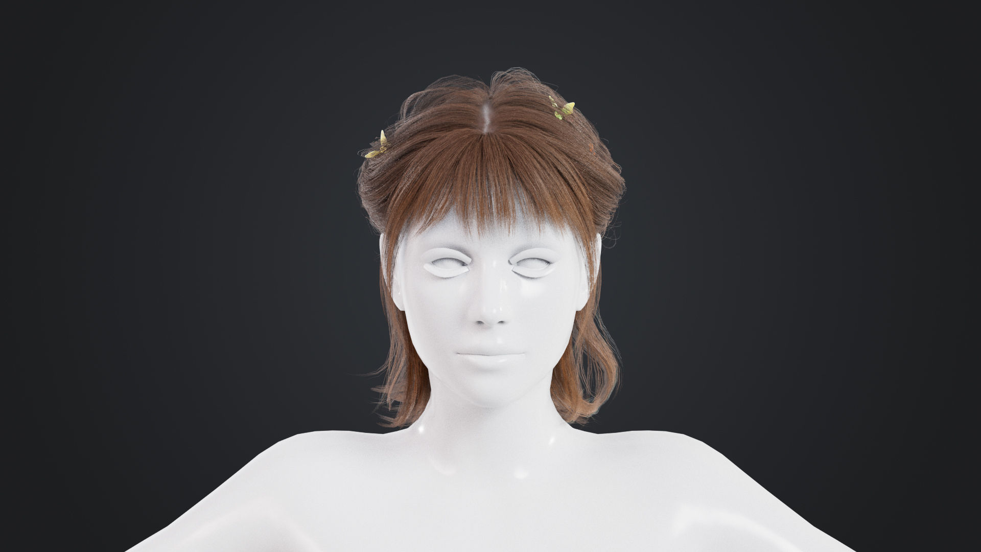 Realistic Female Hair Low-poly 3D model_1