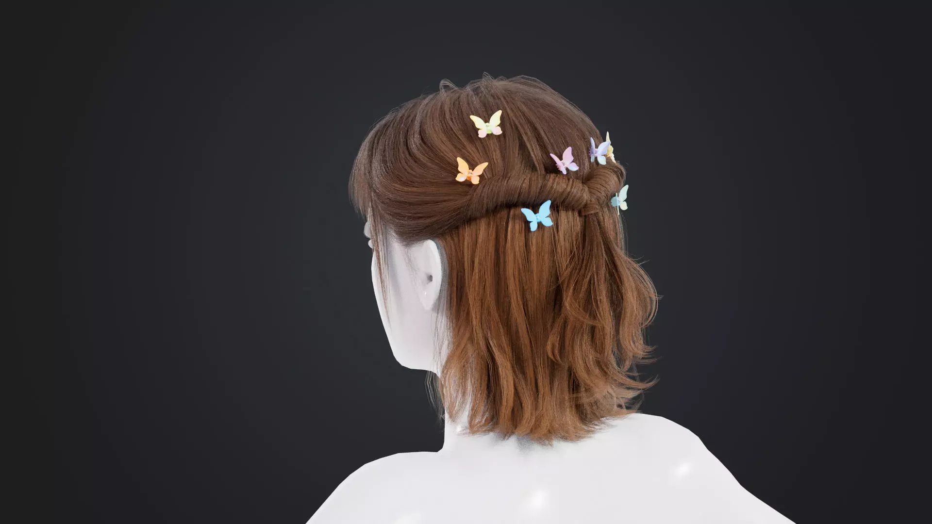 Realistic Female Hair Low-poly 3D model_0