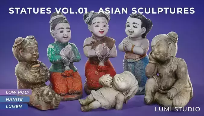 Statues Pack Low-poly 3D model