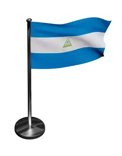 Nicaragua flag on chromium pole 3D model