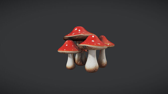 Red Mushroom Cluster 3D model