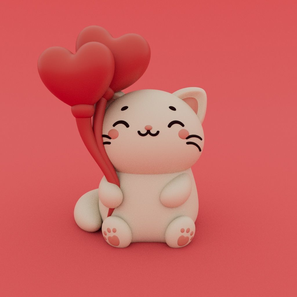 Valentines Special - Kawaii Cat 3D print model_1