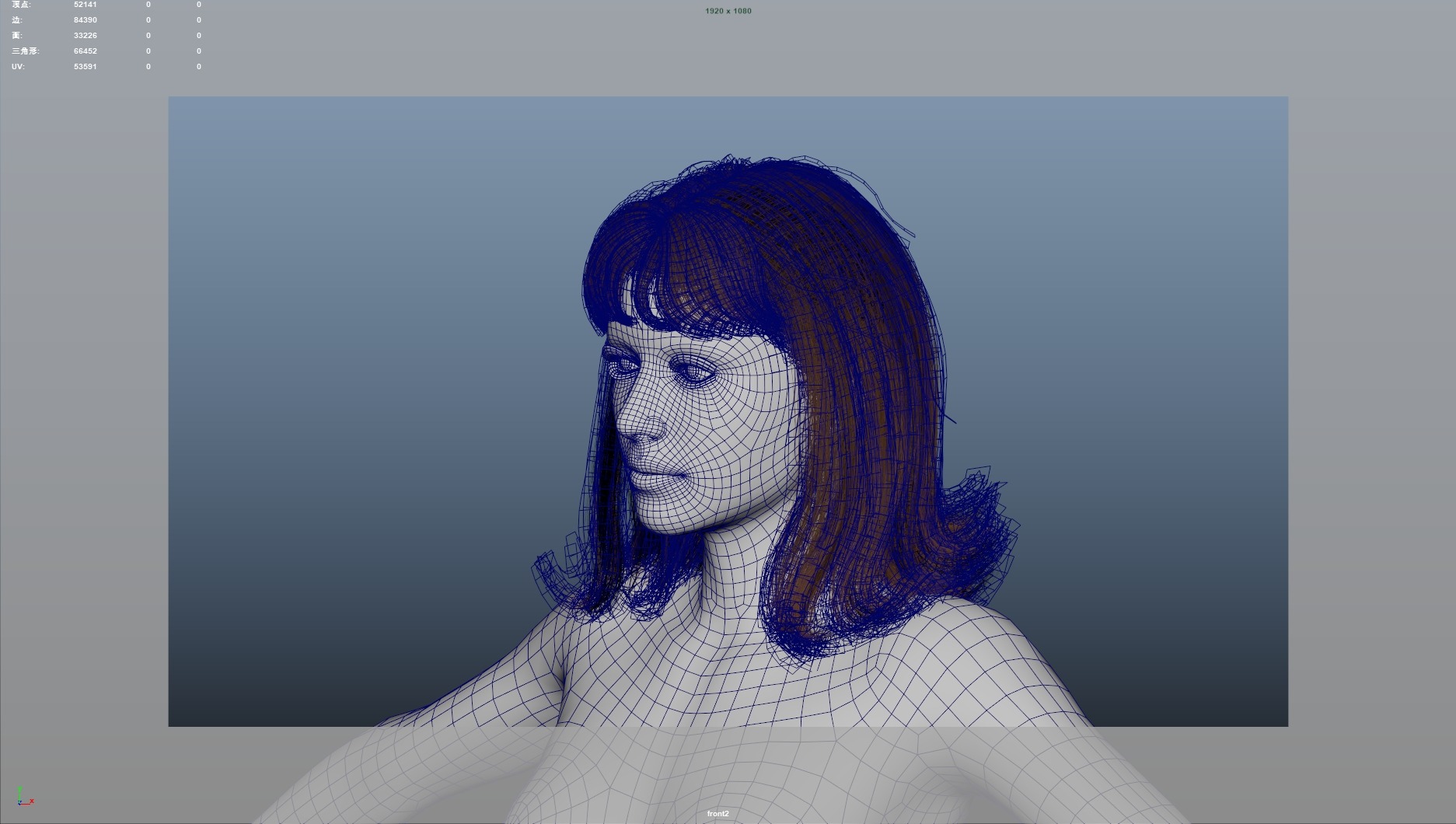 Realistic Female Hair Low-poly 3D model_9