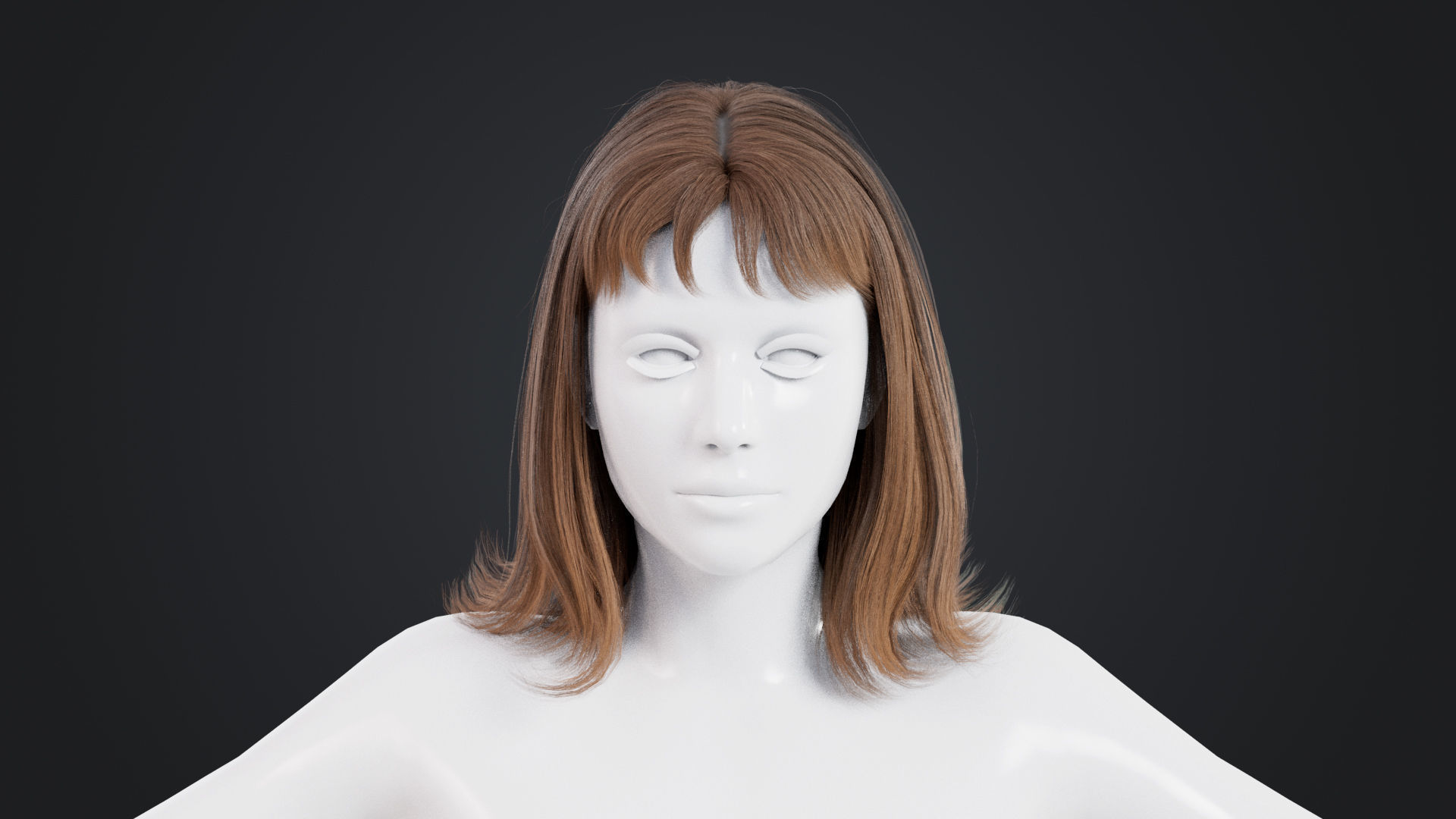 Realistic Female Hair Low-poly 3D model_1