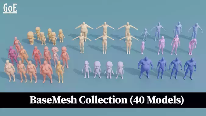 Mega  BaseMesh Bundle 40 Models Low-poly 3D model
