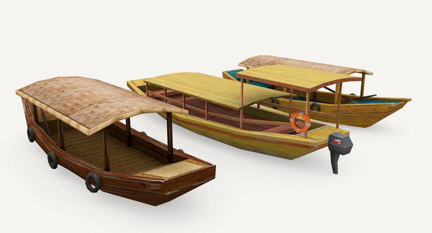 Low-Poly Wooden Boats Low-poly 3D model_2