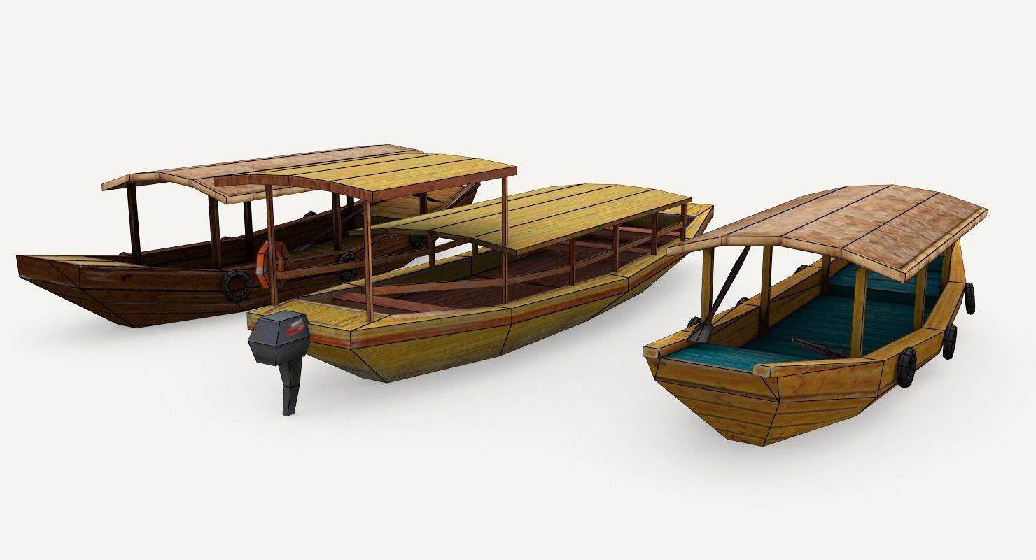 Low-Poly Wooden Boats Low-poly 3D model_7