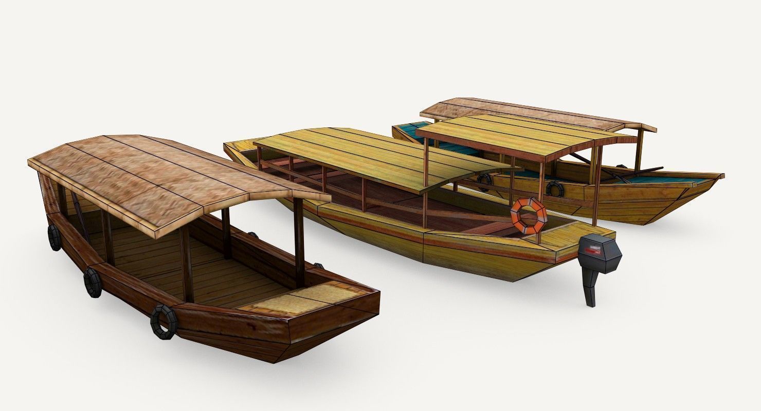 Low-Poly Wooden Boats Low-poly 3D model_8