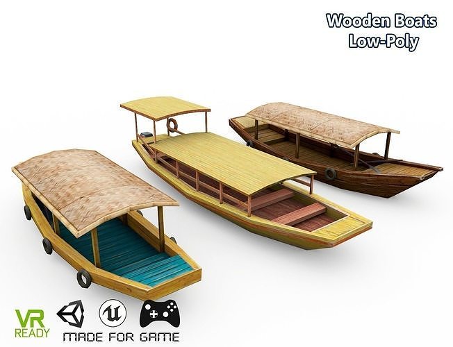 Low-Poly Wooden Boats Low-poly 3D model